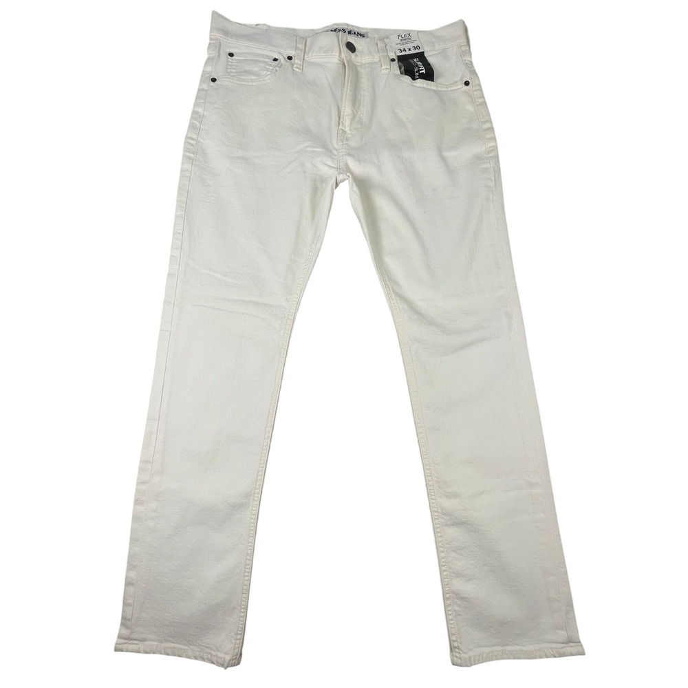 Express Jeans Men 34x30 Cream White Rocco Slim Fit Slim Leg Flex Stretch Denim